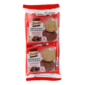 Tortitas de maíz recubiertas con chocolate con leche