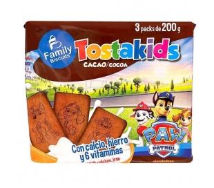 Galletas cacao tostakids pawpatrol family biscuits pack 3x200 gr.
